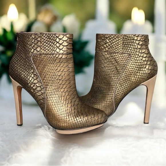 Badgley Mischka Shoes - Badgley Mischka Fido Snake Print Embossed High Heels Booties 8M Bronze Wedding